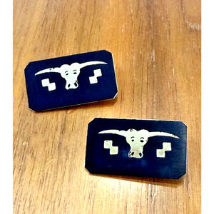 2 Vintage LONGHORN BULL Plastic Black & Goldtone PINS - 1.5" long each